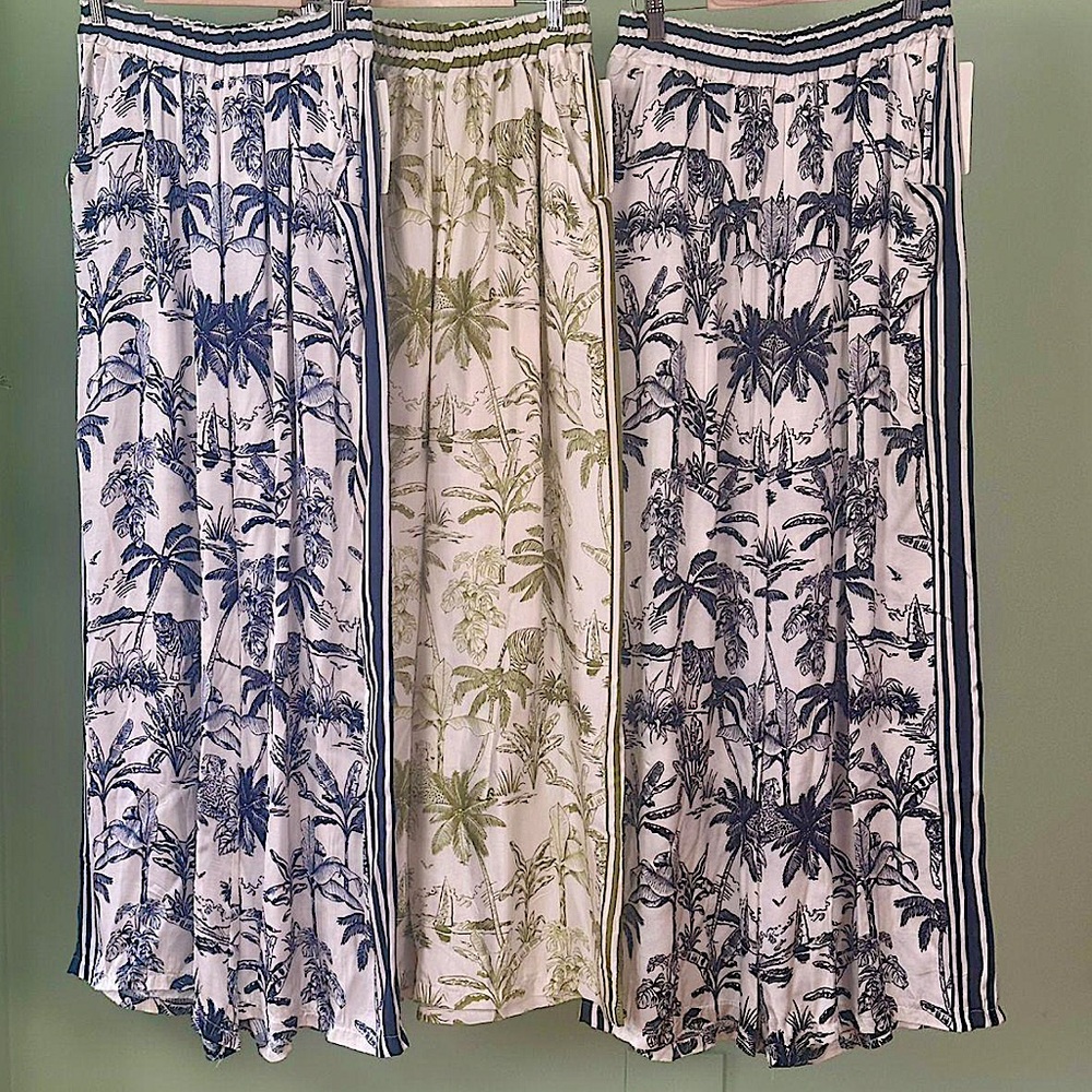 Italian Satin Tropical Jungle Print 2 Piece Set Women Palm Shirt Pants OS - Picture 9 of 11